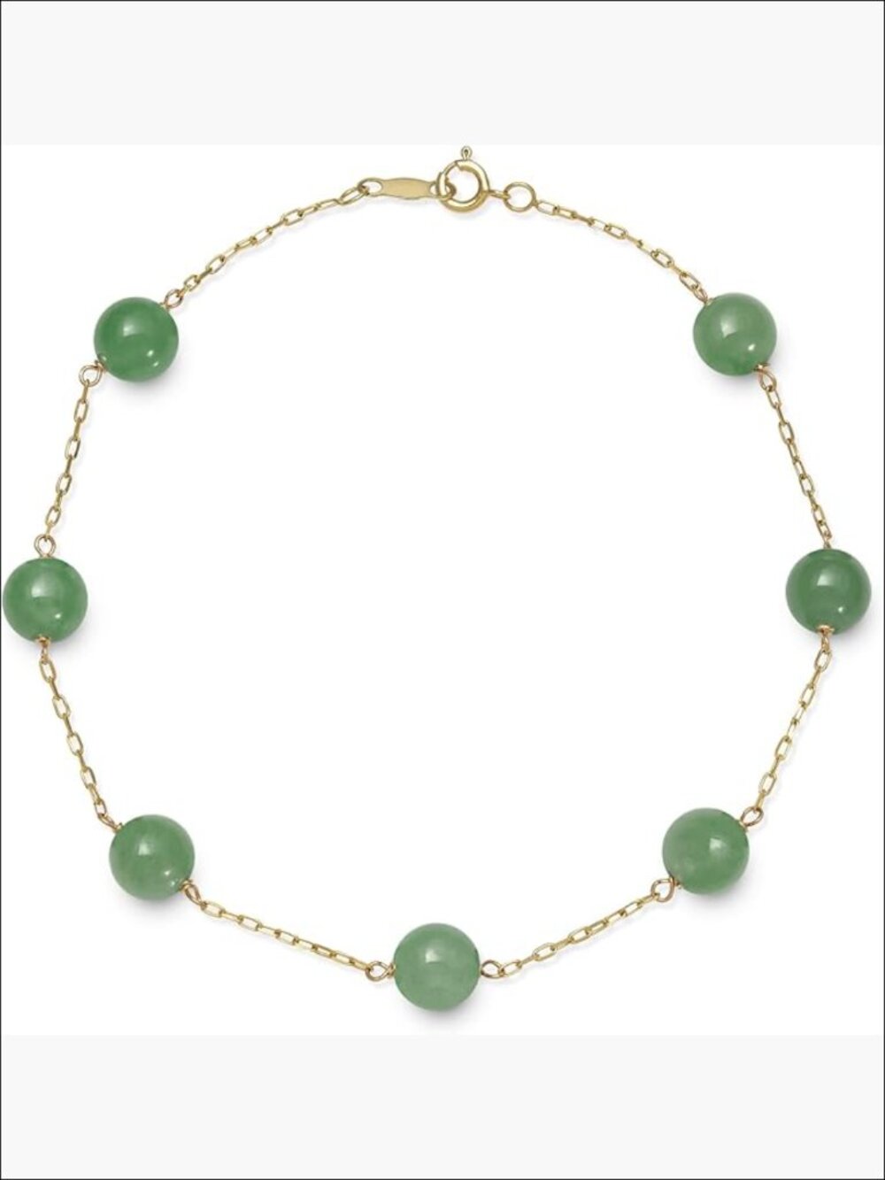 10K Yellow Gold Natural Jade Station Bracelet 7.5 Inches